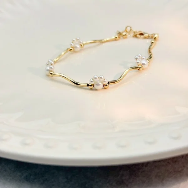 貓掌·手鍊*.｡☂ 珍珠天然石系列 | 黃銅