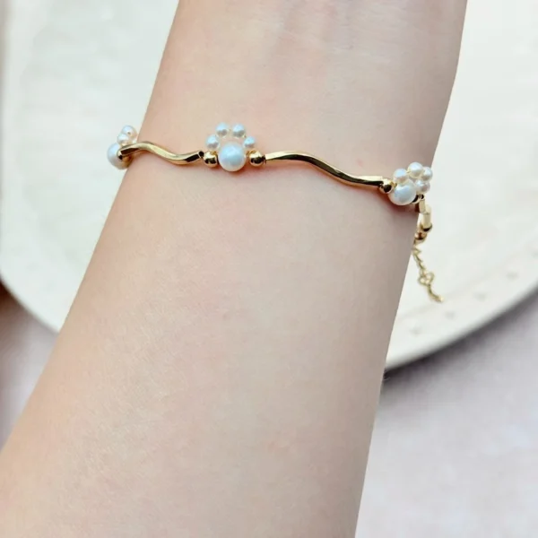 貓掌·手鍊*.｡☂ 珍珠天然石系列 | 黃銅