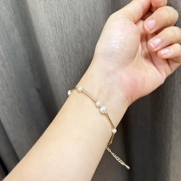 不對稱的溫柔·手鍊*.｡☂ 珍珠天然石系列 | 黃銅